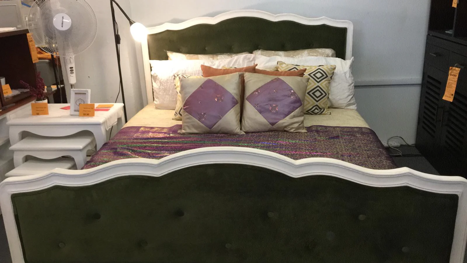 MP - PJS French Bed ( Velvet Royal Green ) Exact Showroom Piece Final Price Sold as it is - Image 2