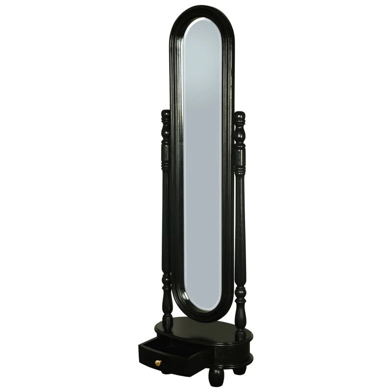 AMARA Tasmania Teak Timber Oval Cheval Floor Mirror, 180cm, Black - Image 3