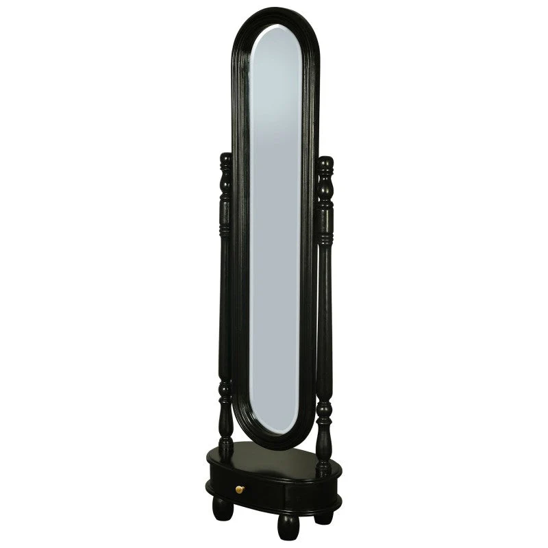 AMARA Tasmania Teak Timber Oval Cheval Floor Mirror, 180cm, Black - Image 4