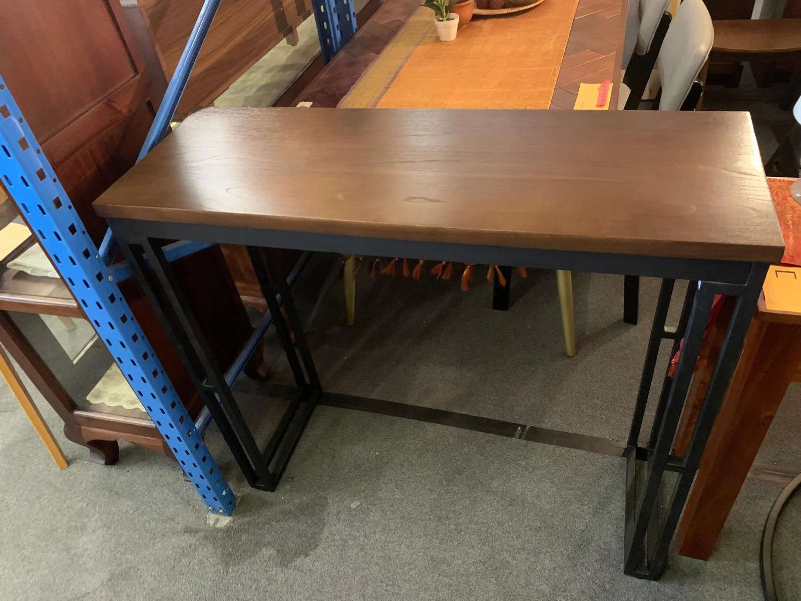 Industrial Solid Teak Wood Top with Iron Leg Sofa Console Table 100x35x90cm TEK168 ST 100 35 BK (Walnut) - Image 6
