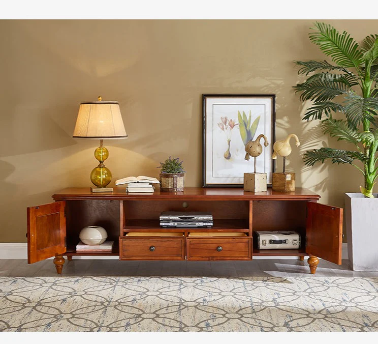 Calvin Glass Display 2 Drawers , TV Console, Coffee Table, America Classic Style Living room Solid Wood - Image 21