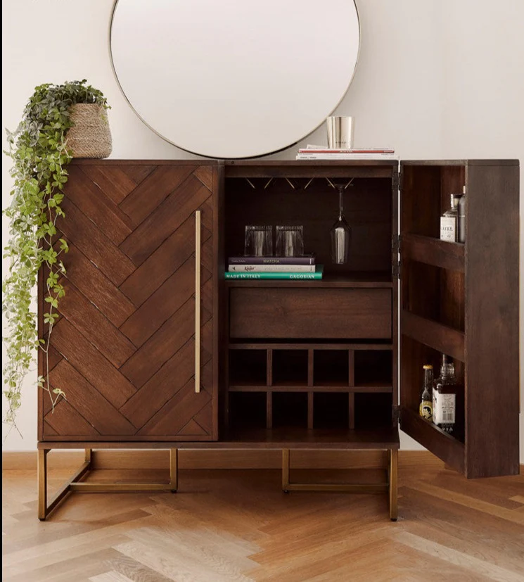 CHARLEE Bar Counter Solid Wood Wine Rack Cabinet