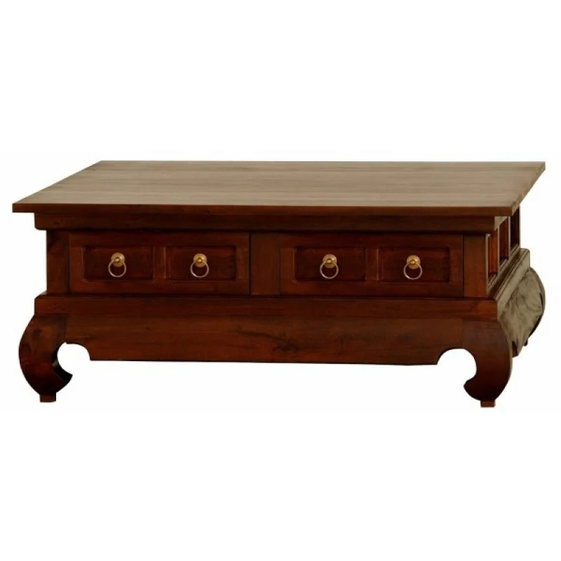 Chinese Oriental Coffee Table 4 Drawers Large Square Design Curve Legs 100 cm x 100 cm TEK168 CT 004 TS - Image 4