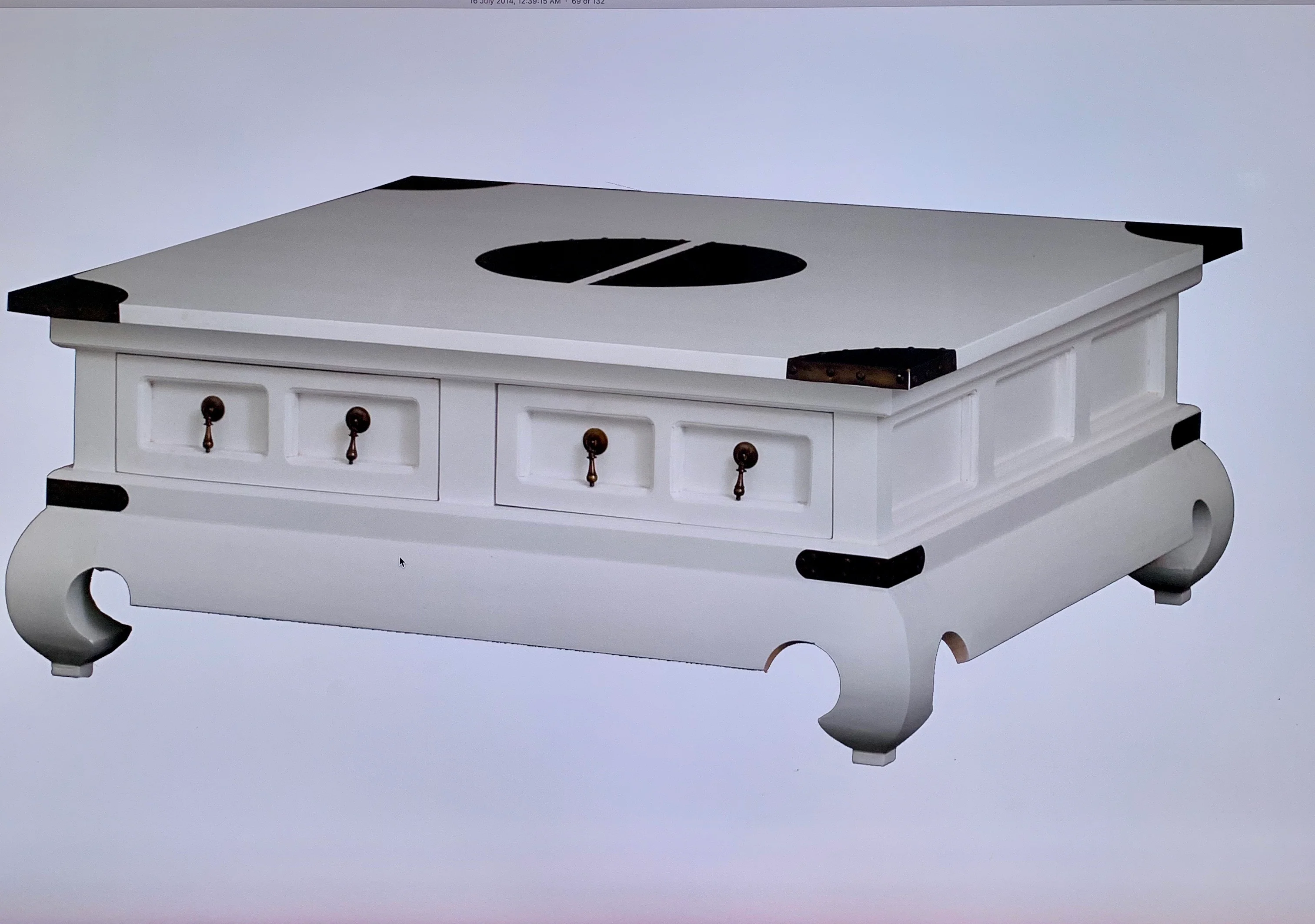 Chinese Oriental Coffee Table 80 cm x 100 cm 4 Drawers with Opium Legs TEK168 CT 004 SS CSN ( White Colour ) - Image 2