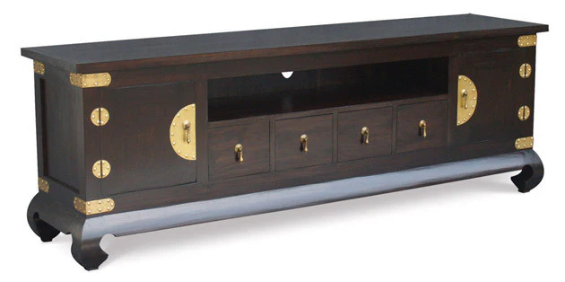 MP - Chinese Oriental TV Console 4 Drawer 2 Door TEK168 EU 204 L CSN ( Chocolate Colour )