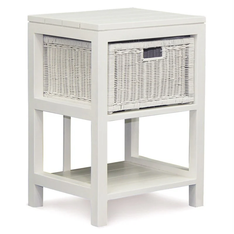 Coastal Living 1 Drawer 1 Shelf Rattan Cabinet Lamp Table 48 cm TEK168 LT-001-RT ( White Colour )
