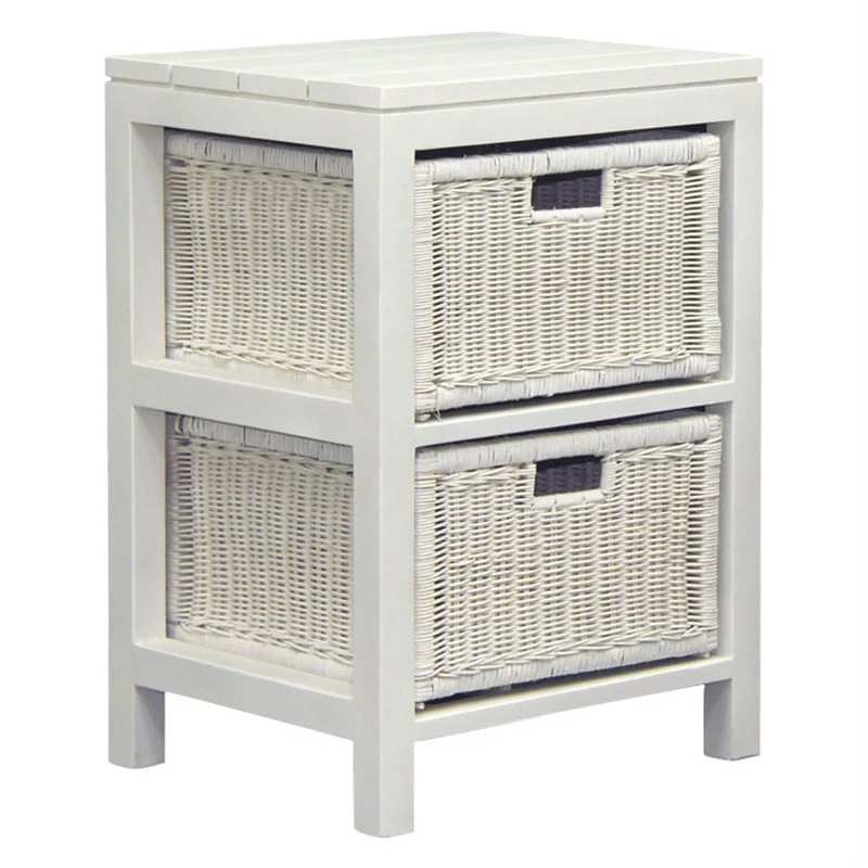 Coastal Living 2 Drawer Rattan Cabinet Lamp Table 48 cm Chest of Drawers TEK168 SB-009-RT ( White Colour )