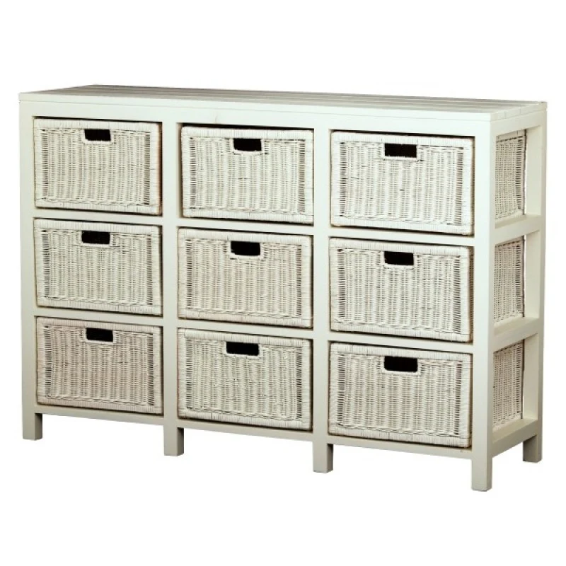 Coastal Living 9 Drawer Rattan Cabinet Basket Storage Unit 136 cm Chest of Drawers TEK168 SB-009-RT ( White Colour ) - Image 2