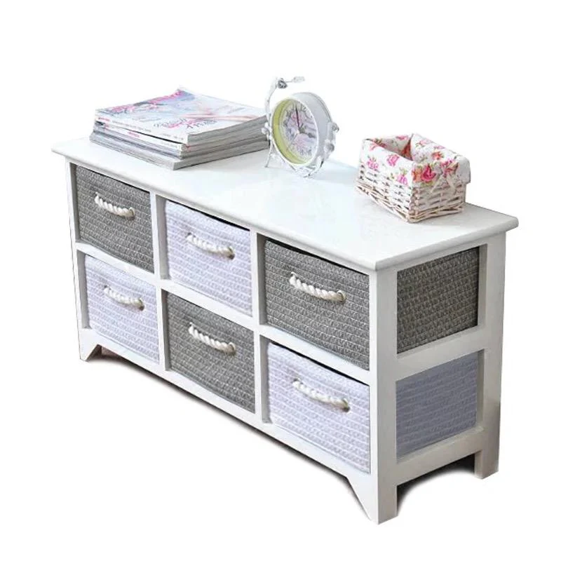 Nordic Style 6 Drawer Cabinet Basket Storage Unit 90 cm Chest of Drawers ( White and Grey Colour )