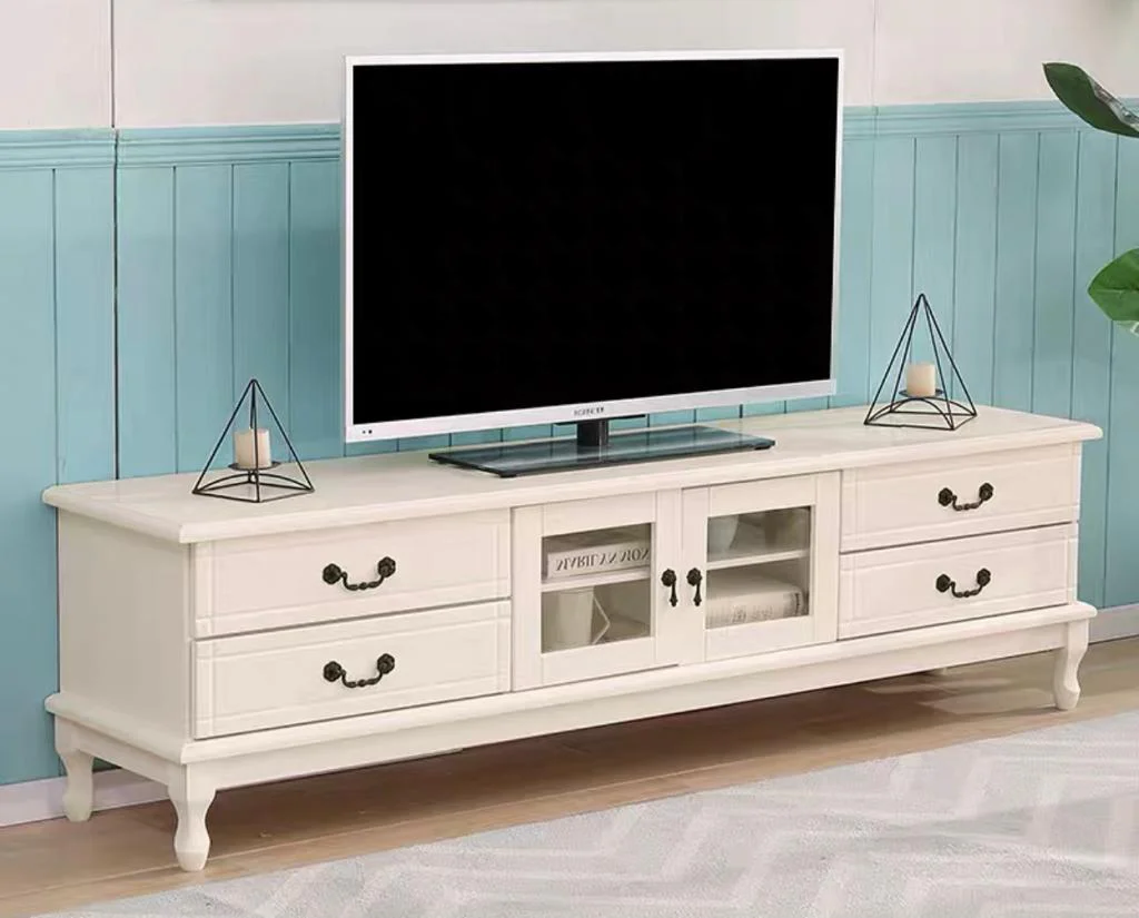 Eiffel 2 Door 4 Drawer French TV Console Unit, 180cm, White Cabinet ( Picture for Reference Only ) ( White Colour )