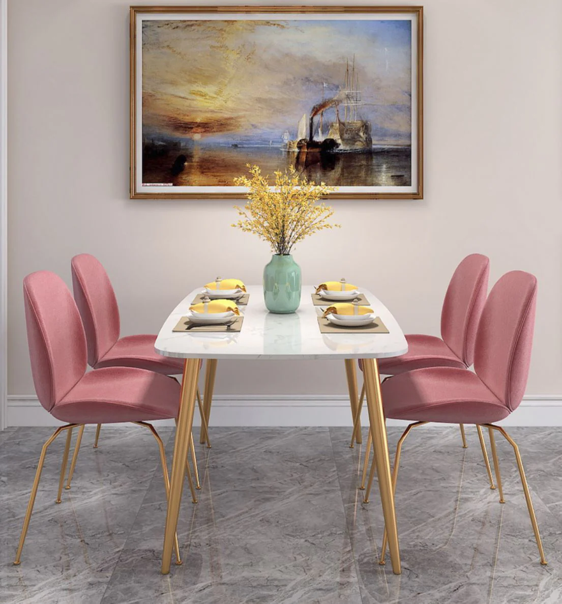 ELIZABETH Modern Minimalist Marble Gold Dining Table - Image 5