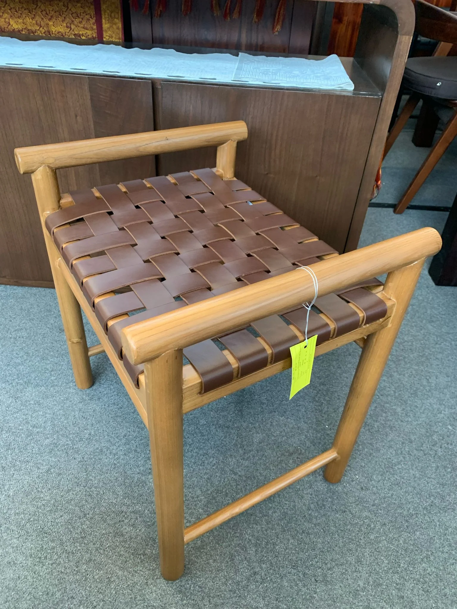 Elliot Oak Bench with Genuine Leather  (Almond / Balck color) BE 055 LH (B) (AL) - Image 7