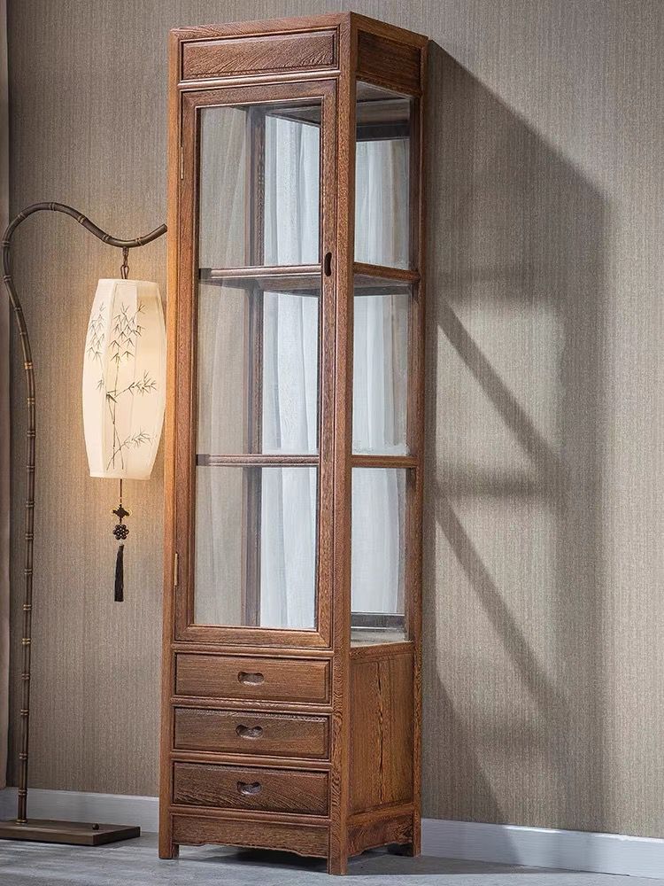 Max Furniture Single Door Glass Cabinet Modern Simple Chinese Solid Wood Storage Cabinet Bookcase - Image 8