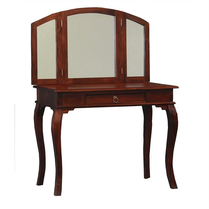 MP - Queen AnnMary Table with Stool Vanity Mirror 3 Folding Mirror 1 Big drawer ( Writing Executive )TEK168 ST 001 MR QA ( Package ) ( Light Pecan Colour ) - Image 2