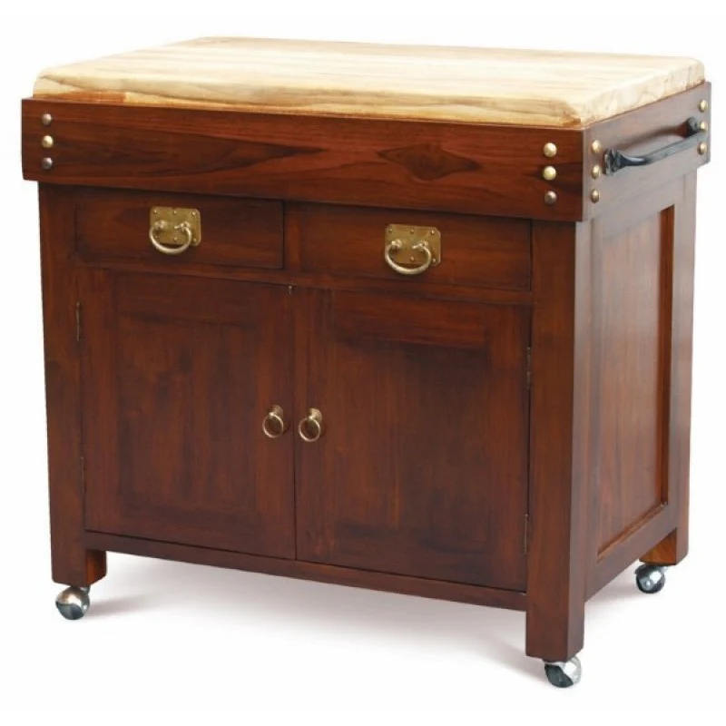 Member Special - PISMO BEACH Teak 2 Drawer Chopping Board Block Wine Rack Bar Cabinet TEK168 WR 002 CB ( Mahogany Colour )