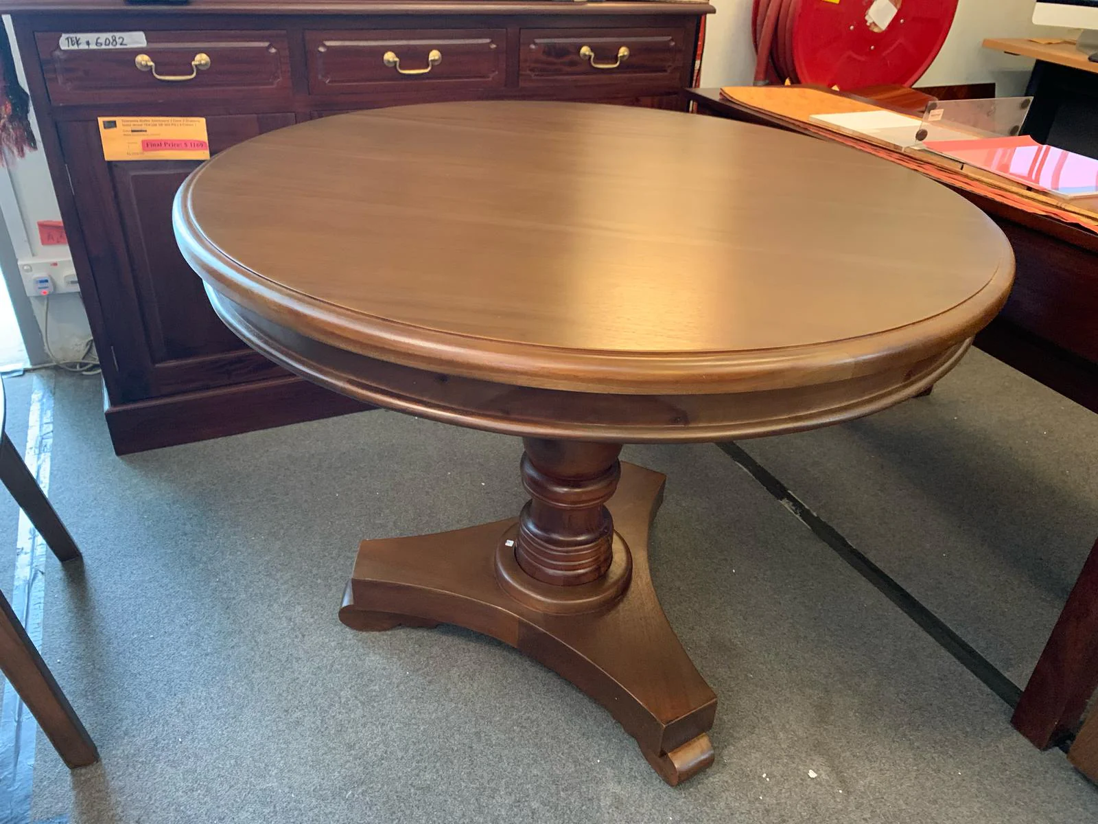 Queen Ann Teak Wood Timber French 100cm Diameter Round Dining Table Only TEK168 DT 100 RD ( Walnut Colour) - Image 2