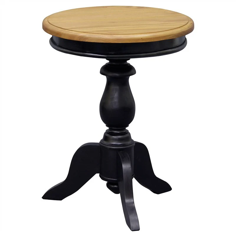 Strasbourg French Solid Wood Timber Round Wine Table, Black / Caramel TEK168 WT-50-RD-BLR